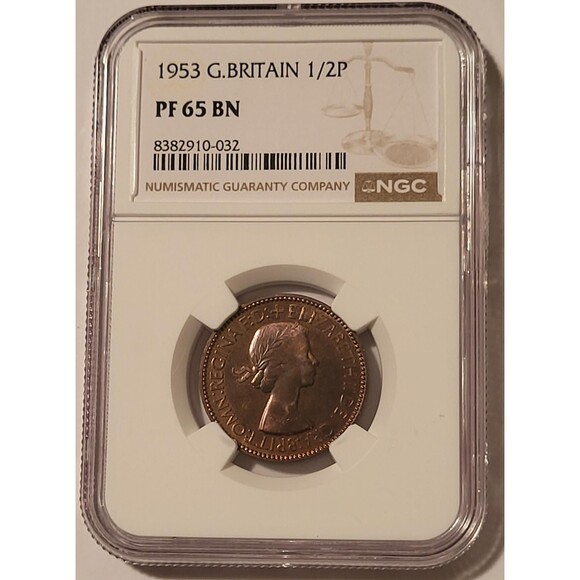 Great Britain Elizabeth II 1953 1/2 Penny PF65 BN NGC Low Proof Mintage - Picture 1 of 4